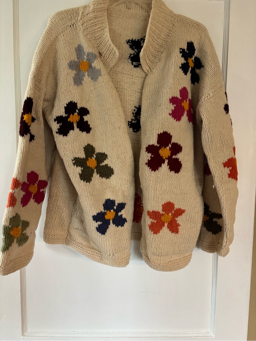 Cream Floral Knit Open-Front Cardigan Sweater